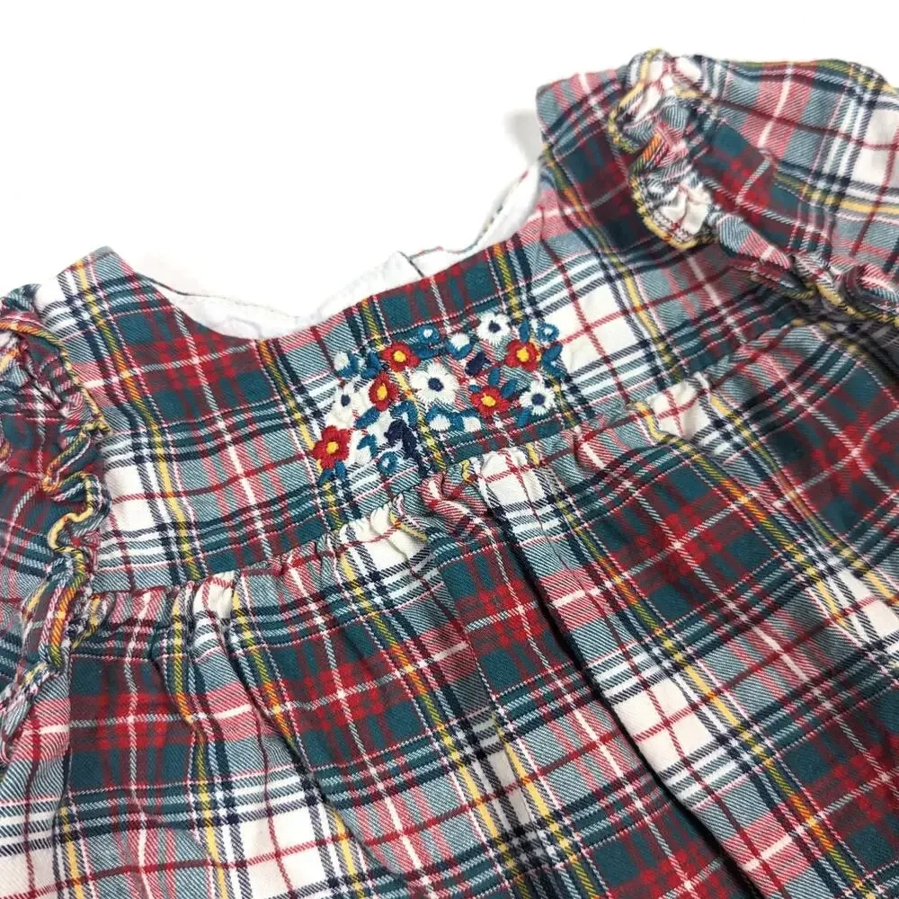 Baby Gap Dress Girls Sz 12-18m Plaid Christmas Embroidered Casual